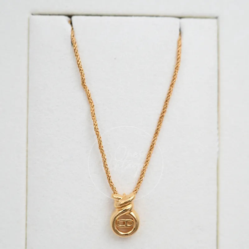 [Pre-owned] Dior Vintage Gold CD Logo Twist Knot Necklace