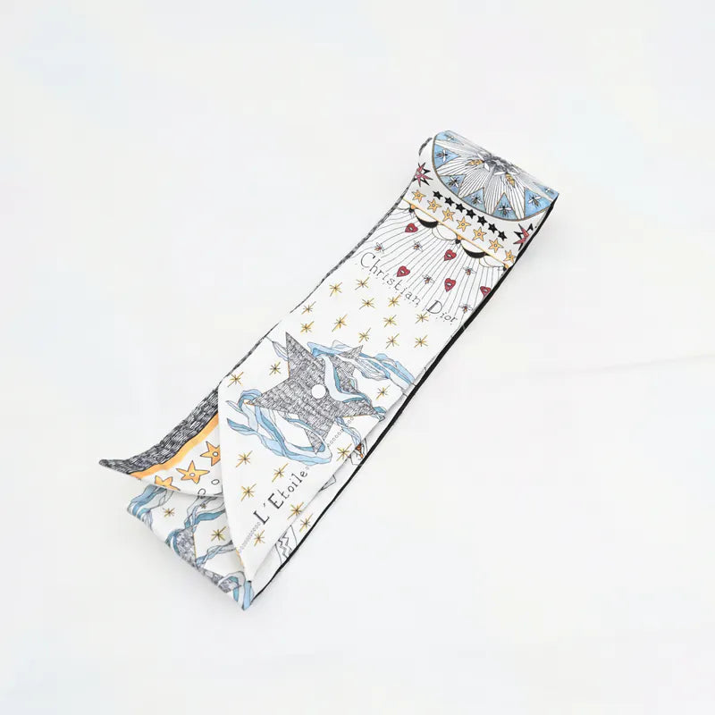 [Pre-owned] Christian Dior White Silk L'Etoile Tarot Twilly