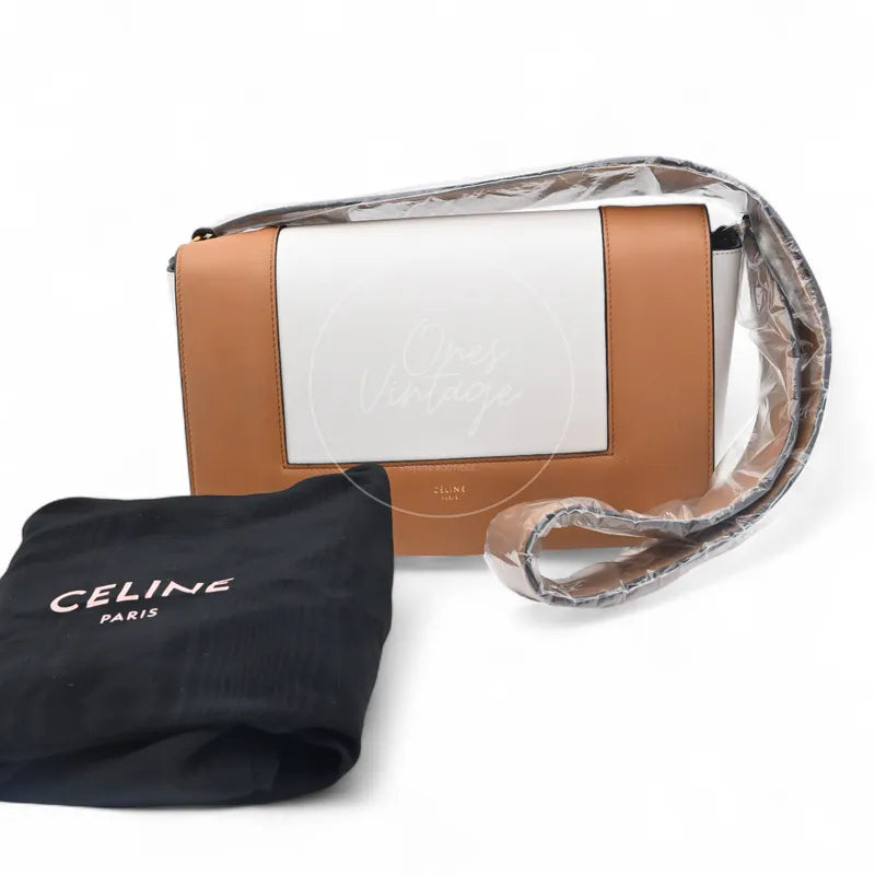 [Unused] Celine Medium Frame Bag Tan Optic White