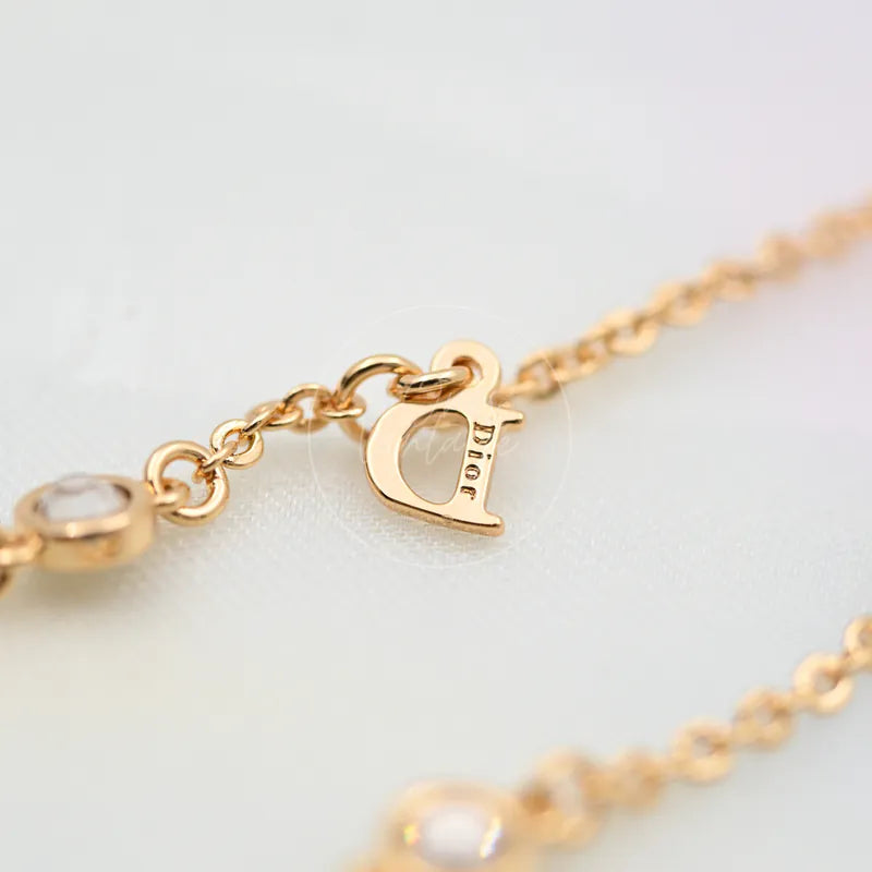[Pre-owned] Christian Dior Gold Tone Heart Dior Motif Necklace