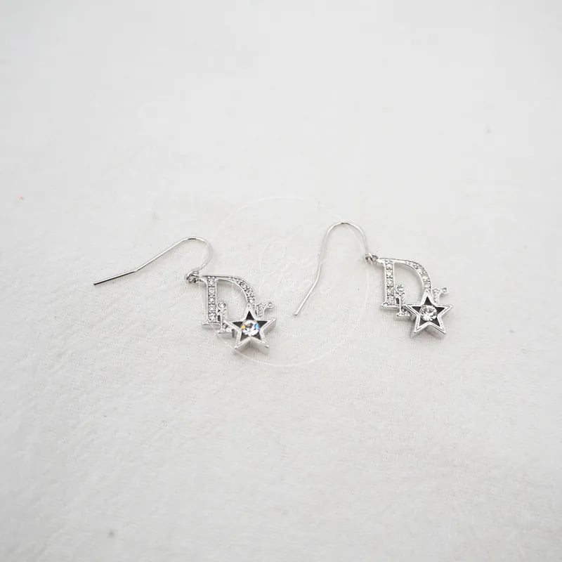[Pre-owned] Christian Dior Sliver Star Logo Drop Earrings