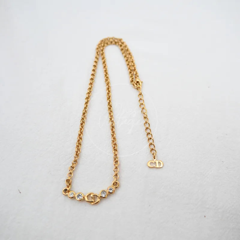 [Pre-owned] Christian Dior CD Logo Rhinestone Necklace