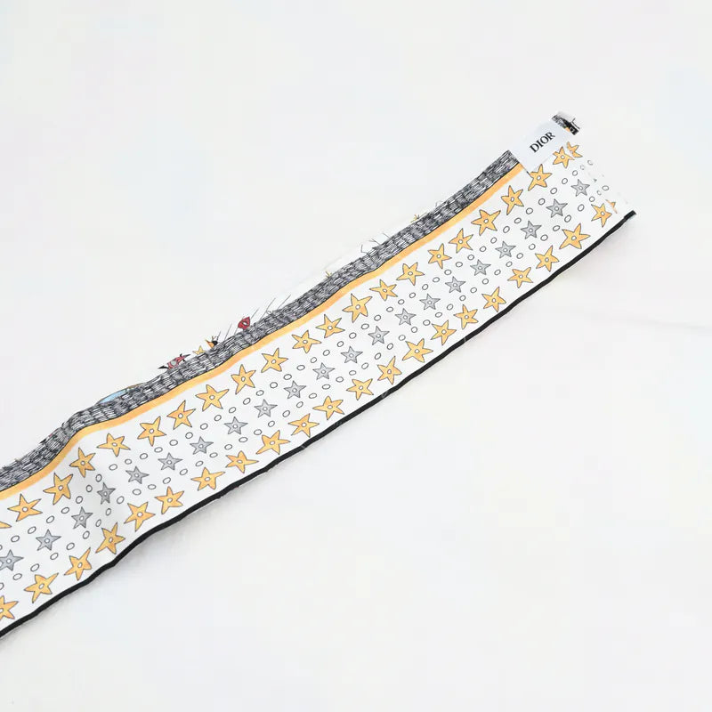 [Pre-owned] Christian Dior White Silk L'Etoile Tarot Twilly
