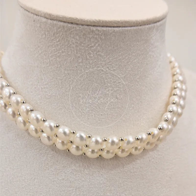 [Brand New] Akoya Double Pearl 925 Silver Choker