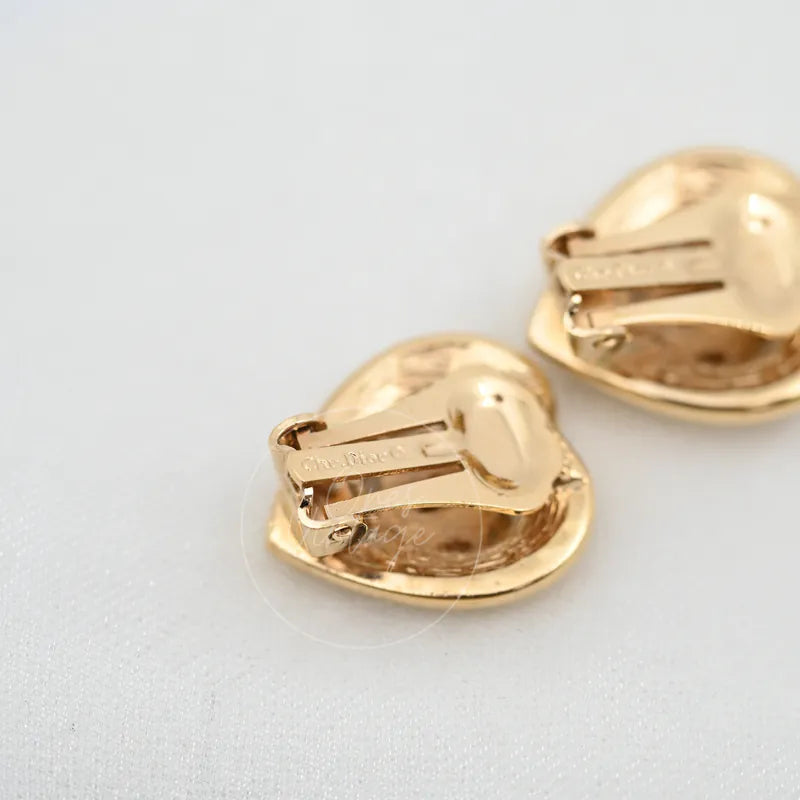 [Pre-owned] Dior Carriage Heart Shaped CD Crystal logo Ear-Clips
