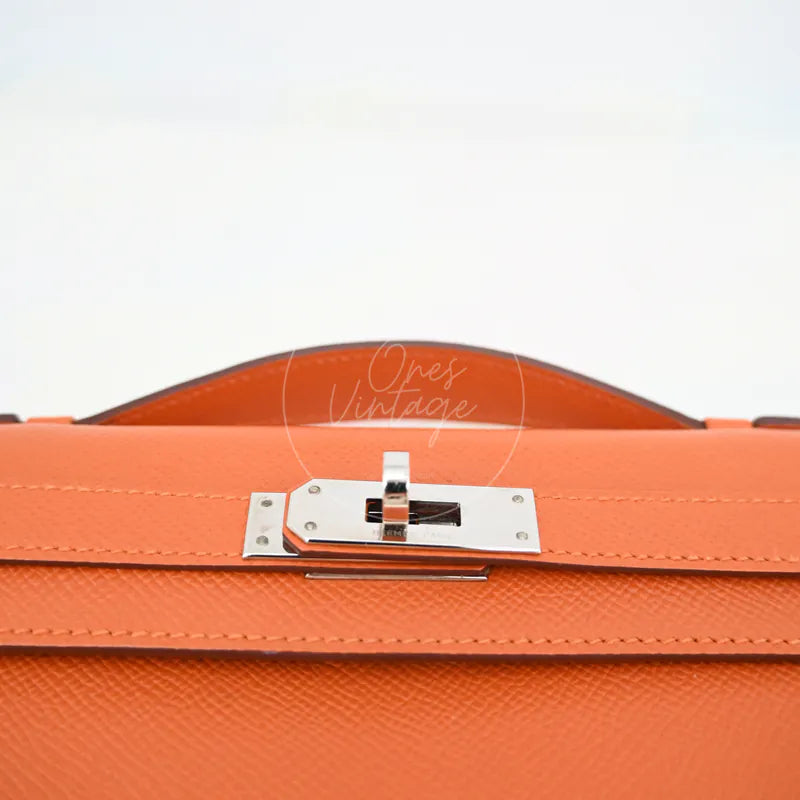 [Pre-owned] Hermes Kelly Cut Clutch Orange Epsom Stamp Square R