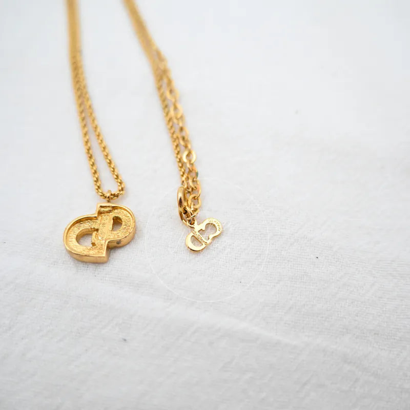 [Pre-owned] Christian Dior CD Logo Gold Plated Rhinestone Necklace