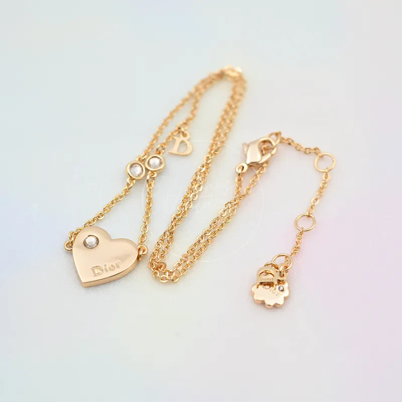 [Pre-owned] Christian Dior Gold Tone Heart Dior Motif Necklace