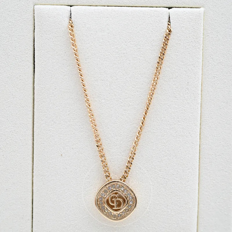 [Pre-owned] Dior Vintage 80s CD Logo Rhinestone Necklace