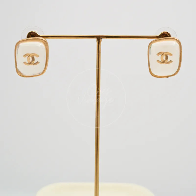 [Pre-owned] Chanel Vintage Clear Rectangle CC Logo Earrings