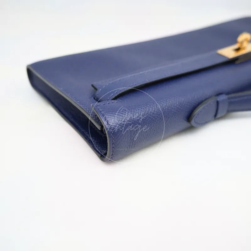 [Pre-owned] Hermes Kelly Cut Clutch Bleu Saphir Epsom GHW Stamp X