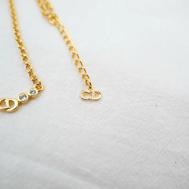 [Pre-owned] Christian Dior CD Logo Rhinestone Necklace