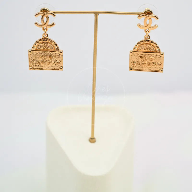 [Brand New] Chanel CC Rue Cambon Gold Drop Earrings
