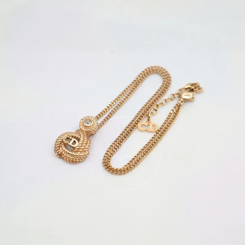 [Pre-owned] Dior Vintage CD logo Gold Knot Crystal Necklace