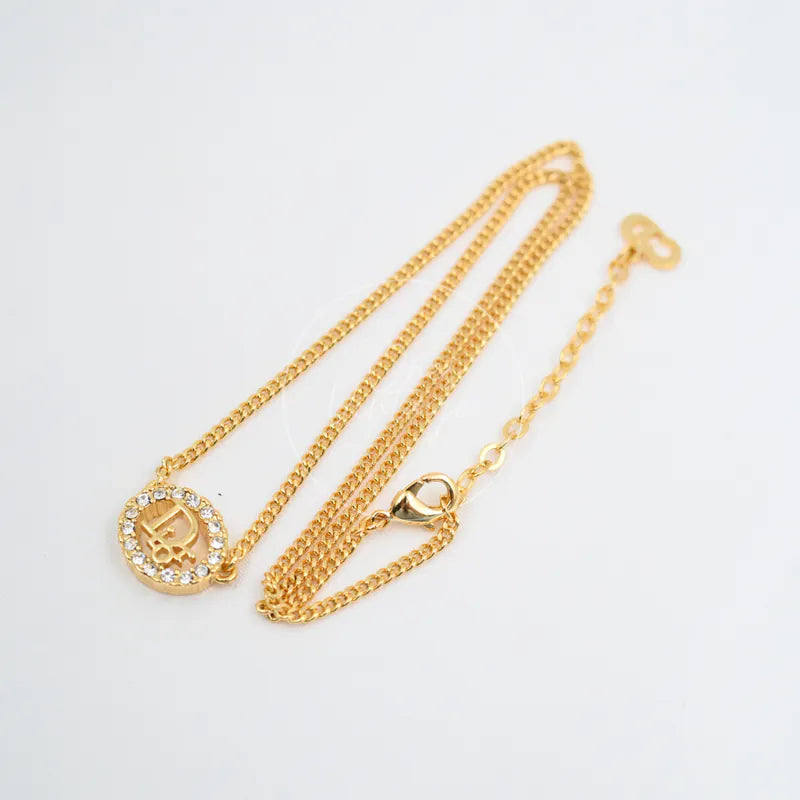 [Pre-owned] Christian Dior Crystal-embellished Logo-pendant Necklace