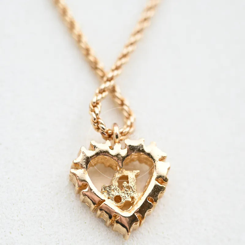 [Pre-owned] Dior Vintage Heart Shape CD Logo Crystal Gold Necklace
