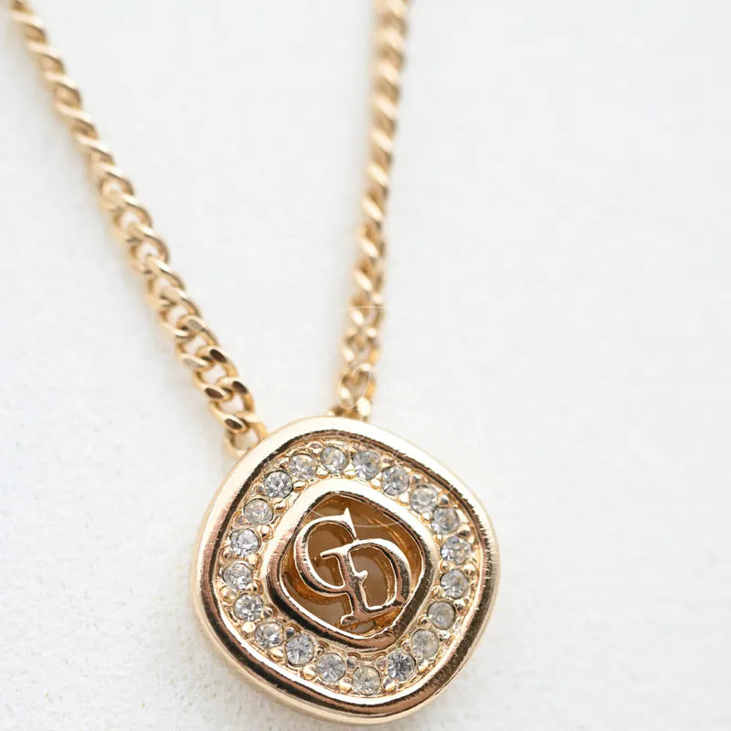 [Pre-owned] Dior Vintage 80s CD Logo Rhinestone Necklace