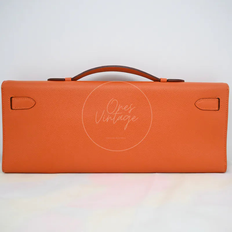 [Pre-owned] Hermes Kelly Cut Clutch Orange Epsom Stamp Square R