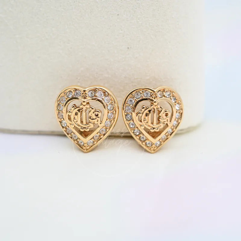 [Pre-owned] Dior Carriage Heart Shaped CD Crystal logo Ear-Clips