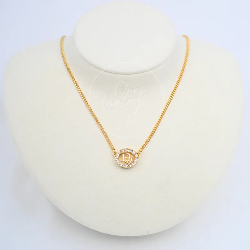 [Pre-owned] Christian Dior Crystal-embellished Logo-pendant Necklace
