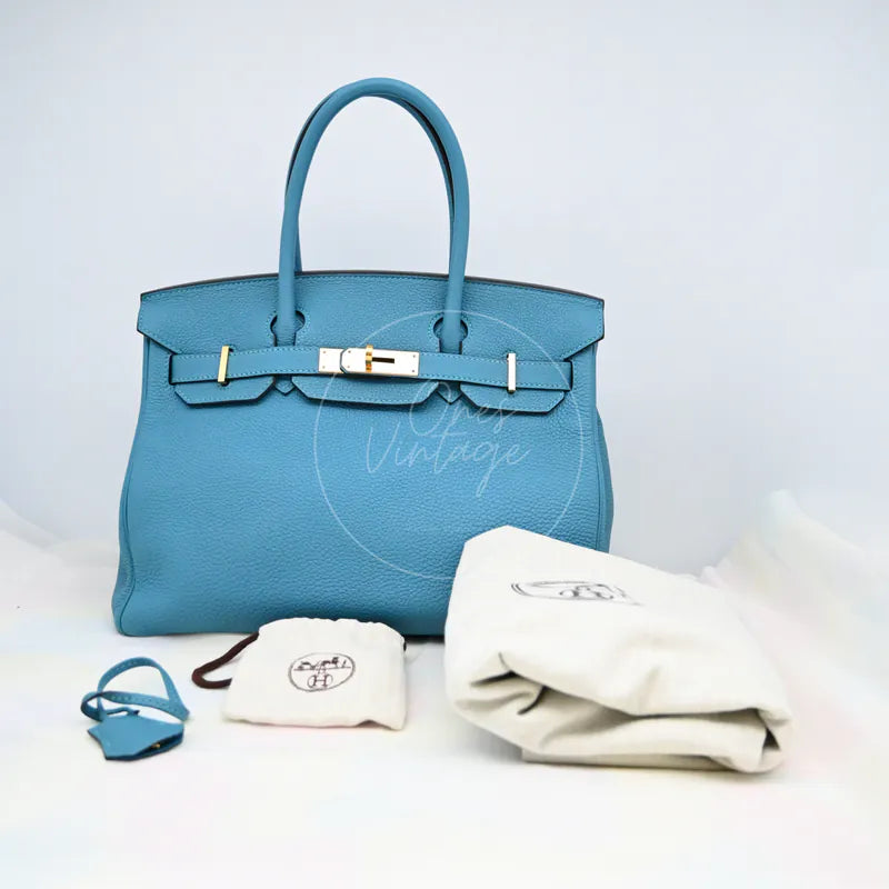 [Pre-owned] Hermes Birkin 30 Blue Paon Togo GHW Stamp Square R