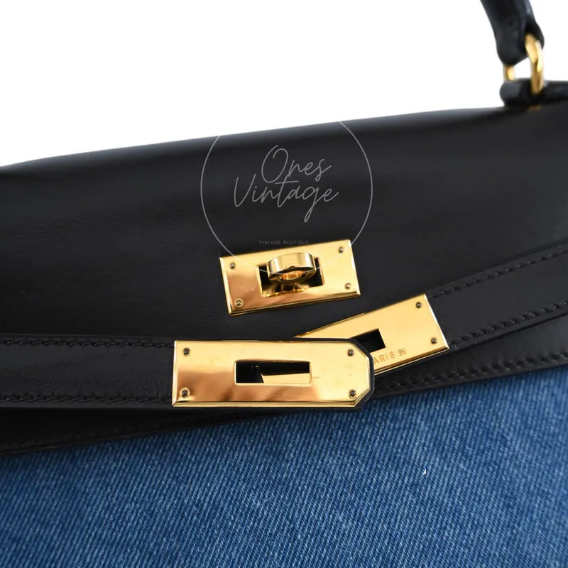 [Pre-owned] Hermes Kelly 35 Denim x Box GHW Stamp Square C