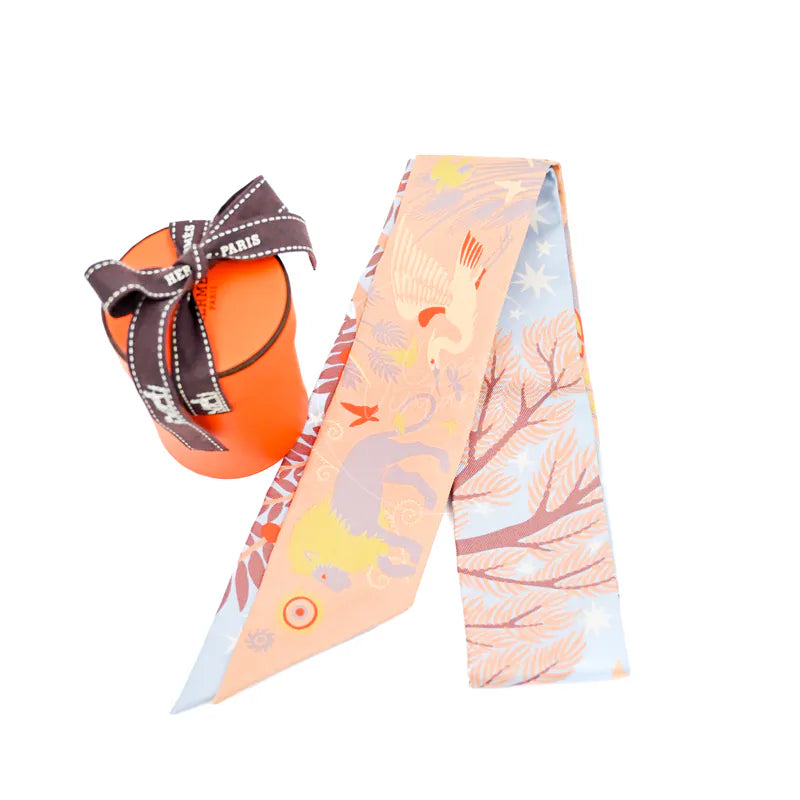 [Brand New]Hermes Sous le Charme d'Orphee Ciel Beige Rose Vermillon Twilly