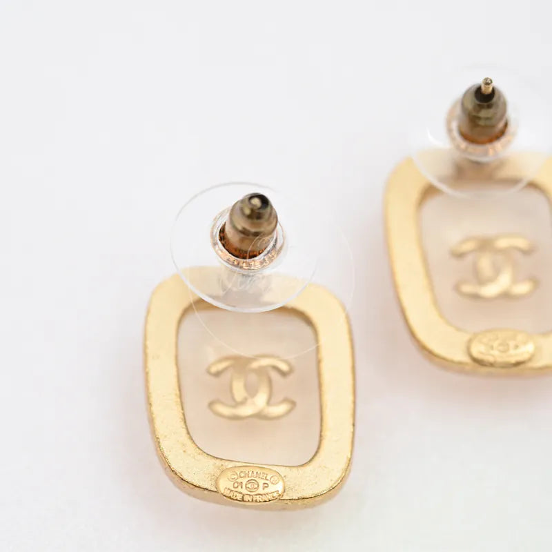 [Pre-owned] Chanel Vintage Clear Rectangle CC Logo Earrings