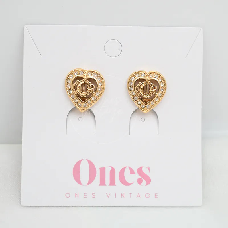 [Pre-owned] Dior Carriage Heart Shaped CD Crystal logo Ear-Clips