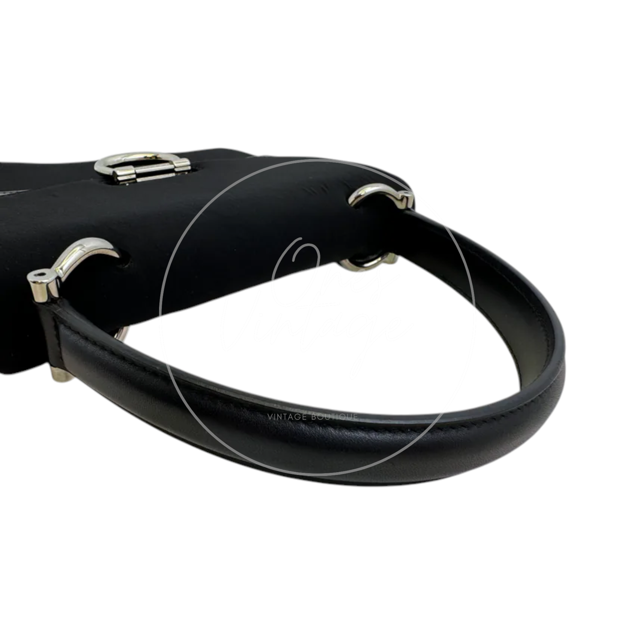 Celine Vintage Gancini Double Flap Bag Black Calfskin and Fabric GHW Black