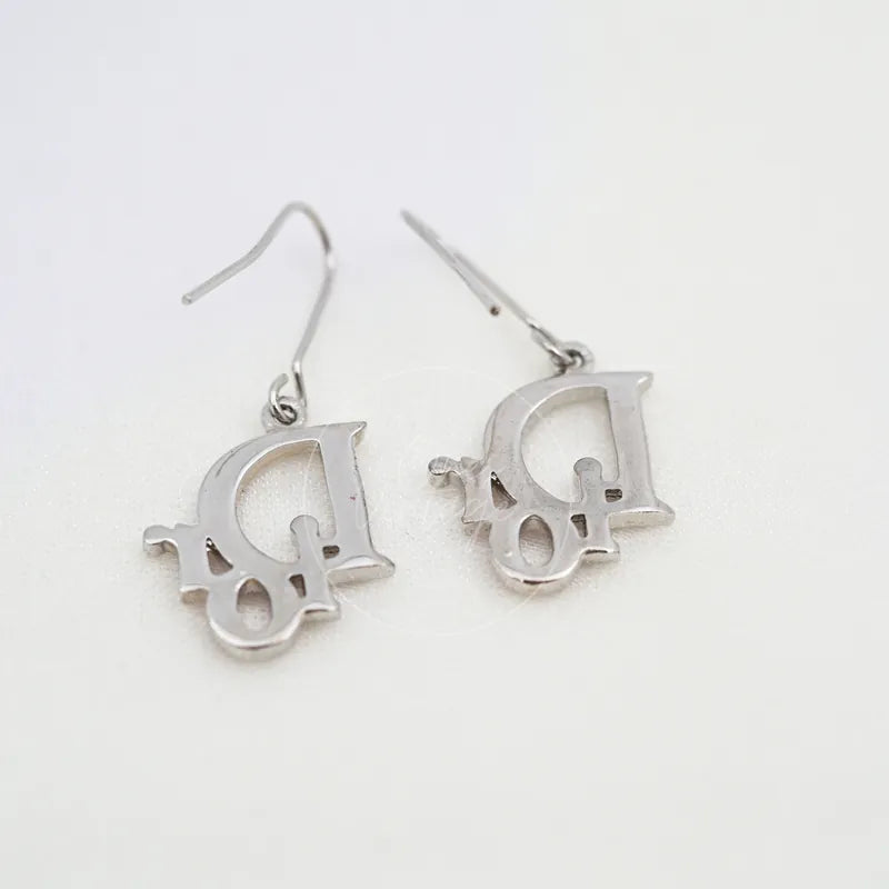 [Pre-owned] Dior Silver Pink Oblique Rhinestones Earrings