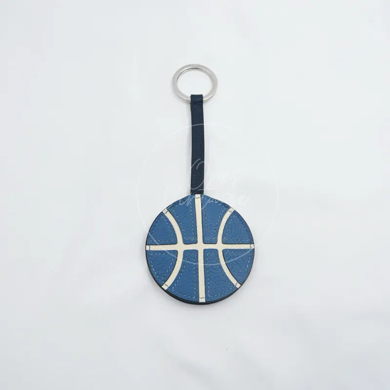 [Pre-owned] Hermes Basketball Blue & White Evercolor Key Ring Bag Charm