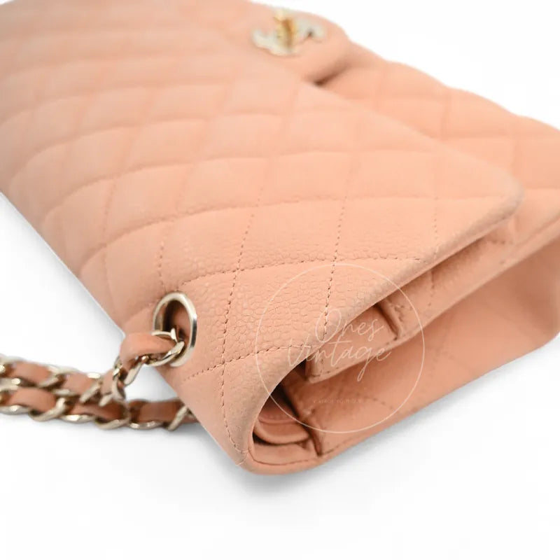 [Pre-owned] Chanel CF25 Medium Classic Flap Bag Beige Caviar