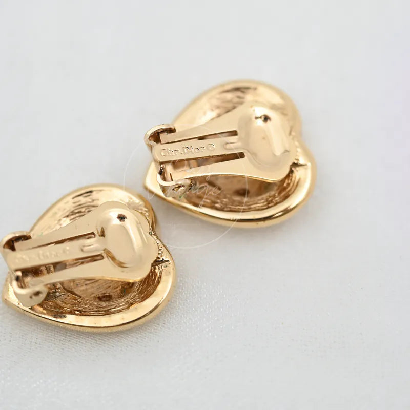 [Pre-owned] Dior Carriage Heart Shaped CD Crystal logo Ear-Clips
