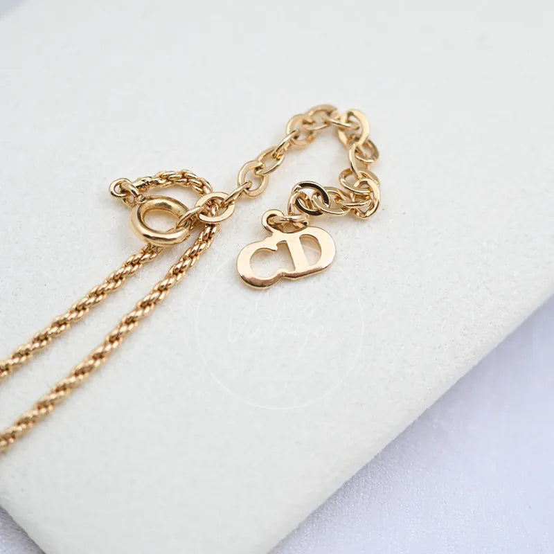 [Pre-owned] Dior Vintage Heart Shape CD Logo Crystal Gold Necklace