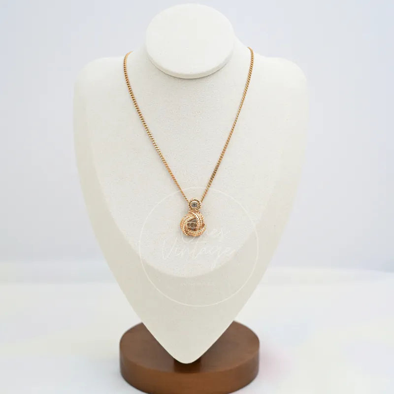 [Pre-owned] Dior Vintage CD logo Gold Knot Crystal Necklace