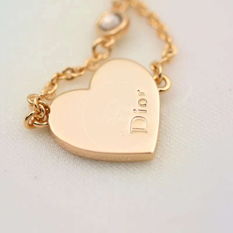 [Pre-owned] Christian Dior Gold Tone Heart Dior Motif Necklace