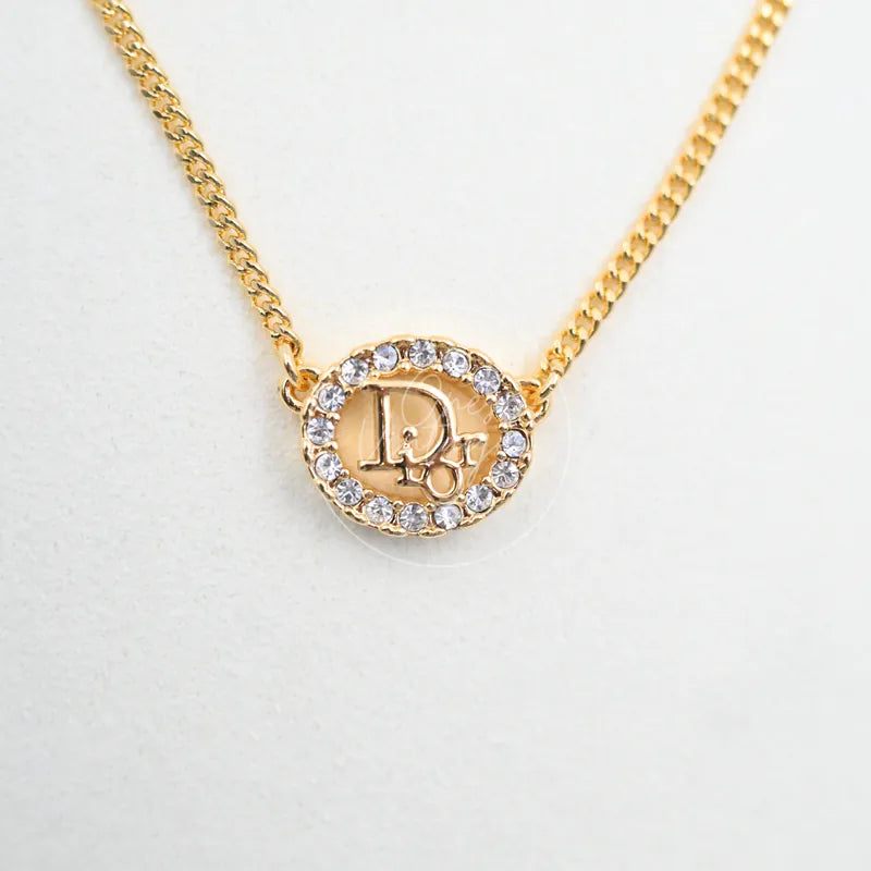 [Pre-owned] Christian Dior Crystal-embellished Logo-pendant Necklace