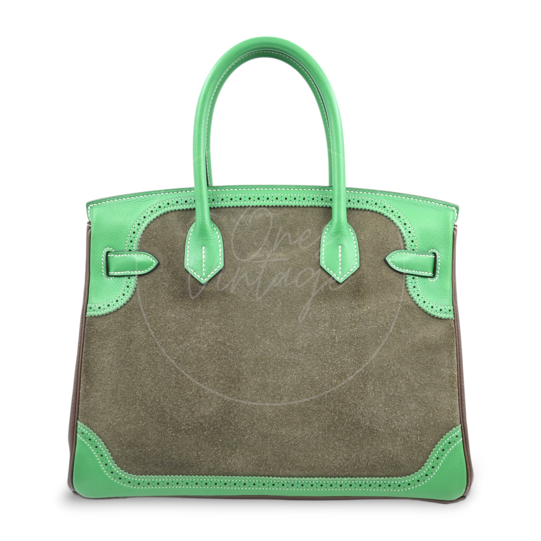 [Pre-owned] Hermes Birkin 30 Bambou, Vert de Gris and Taupe Doblis Stamp T
