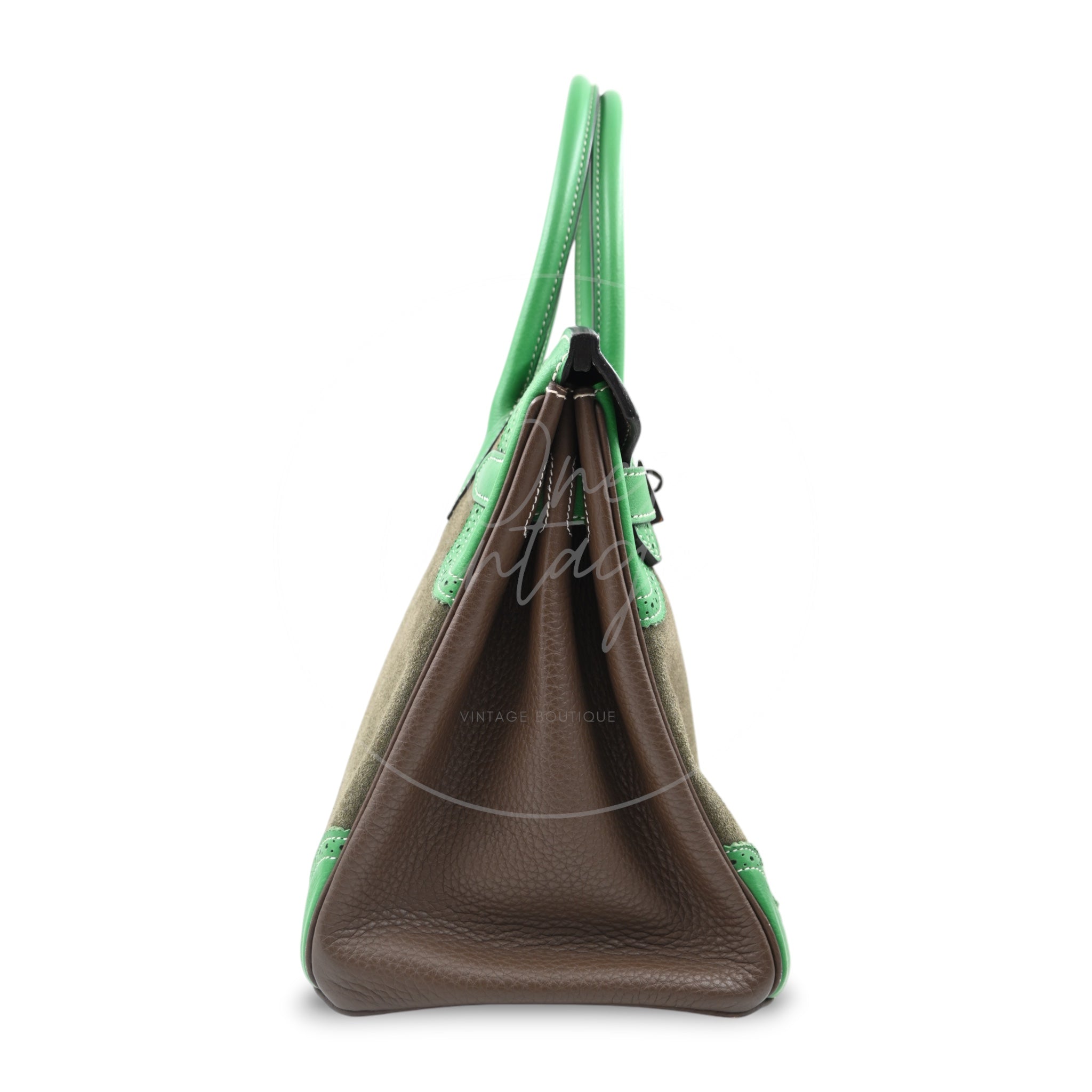 [Pre-owned] Hermes Birkin 30 Bambou, Vert de Gris and Taupe Doblis Stamp T