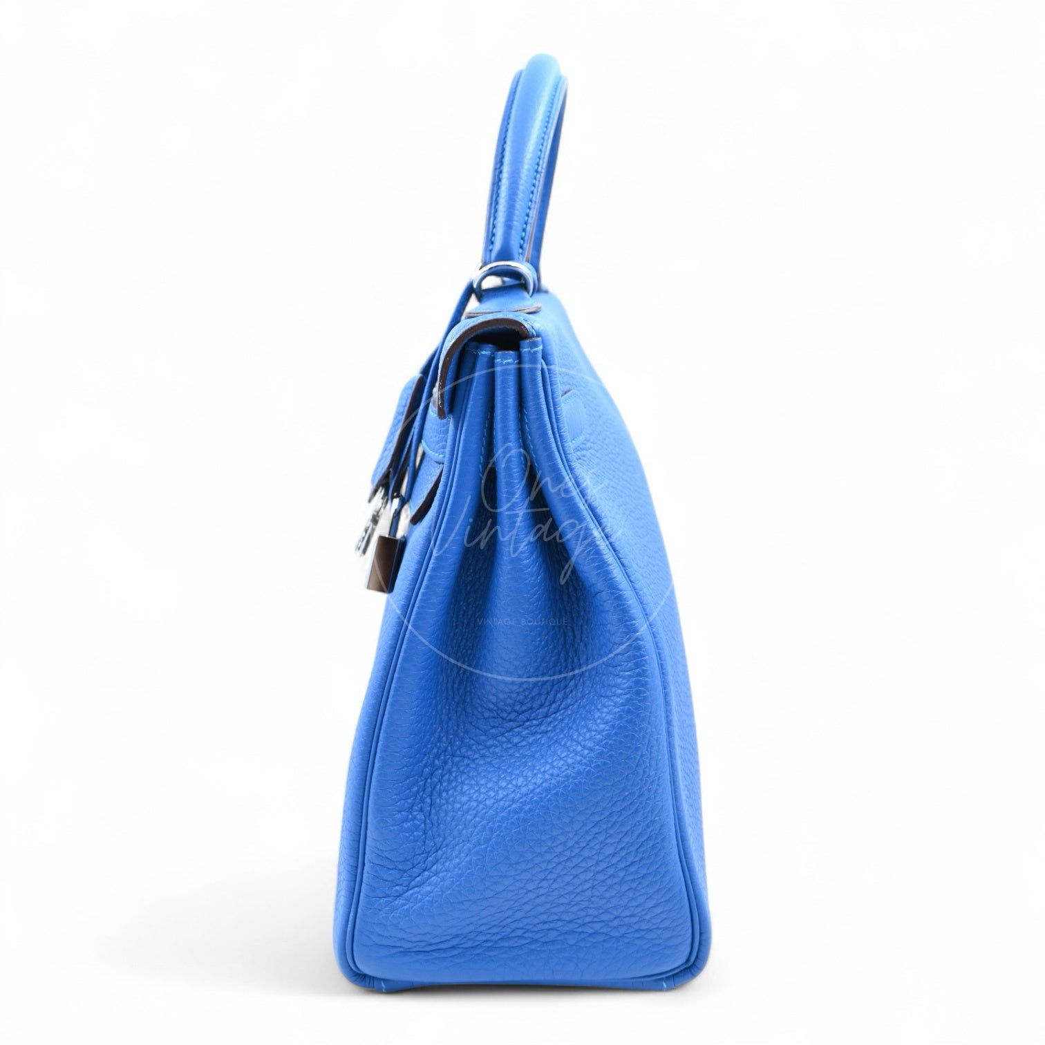 [Pre-owned] Hermes Kelly 32 Togo Bleu Zellige Stamp Square O Handbag