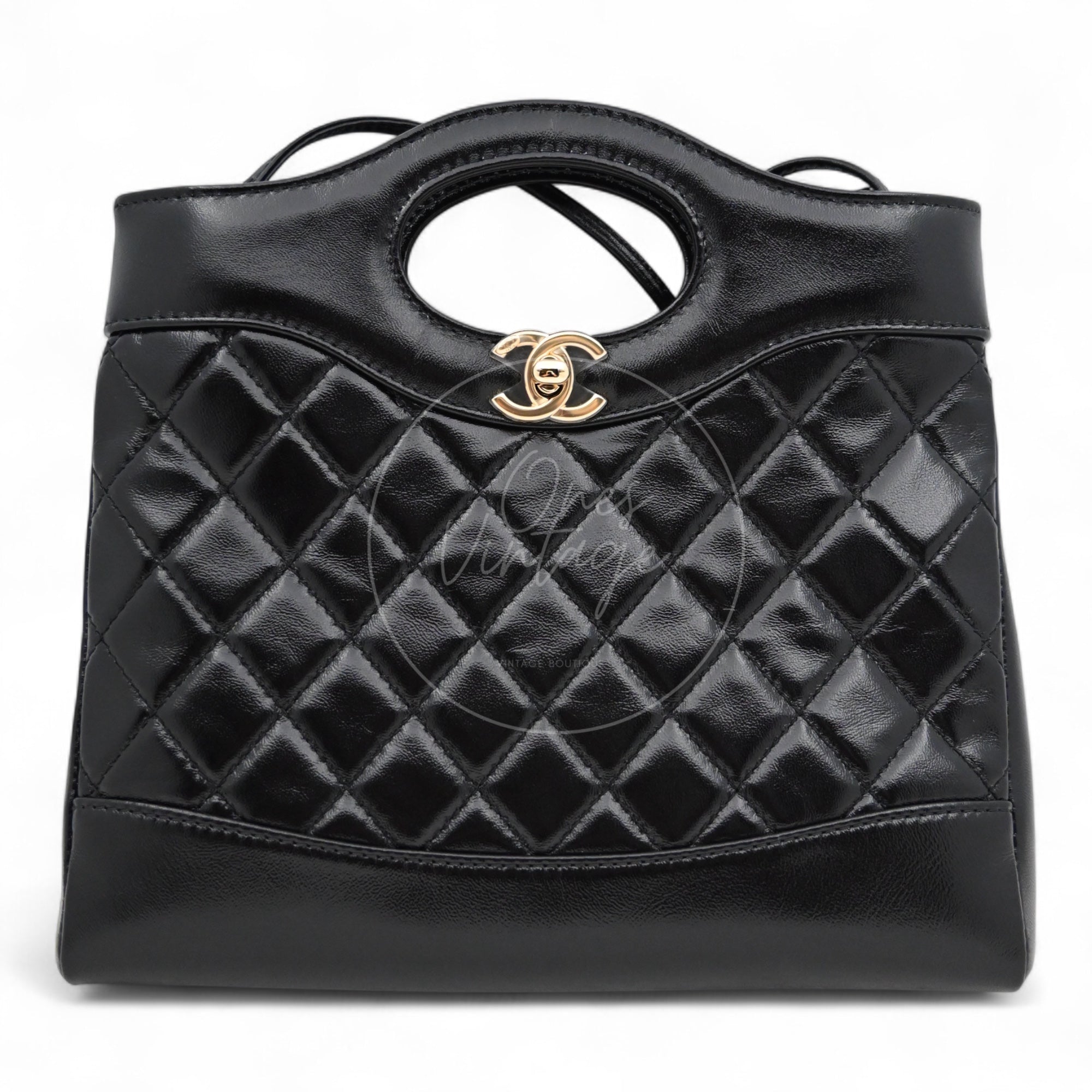 [Pre-owned] Chanel Mini 31 Black Shinny Calfskin Microchip