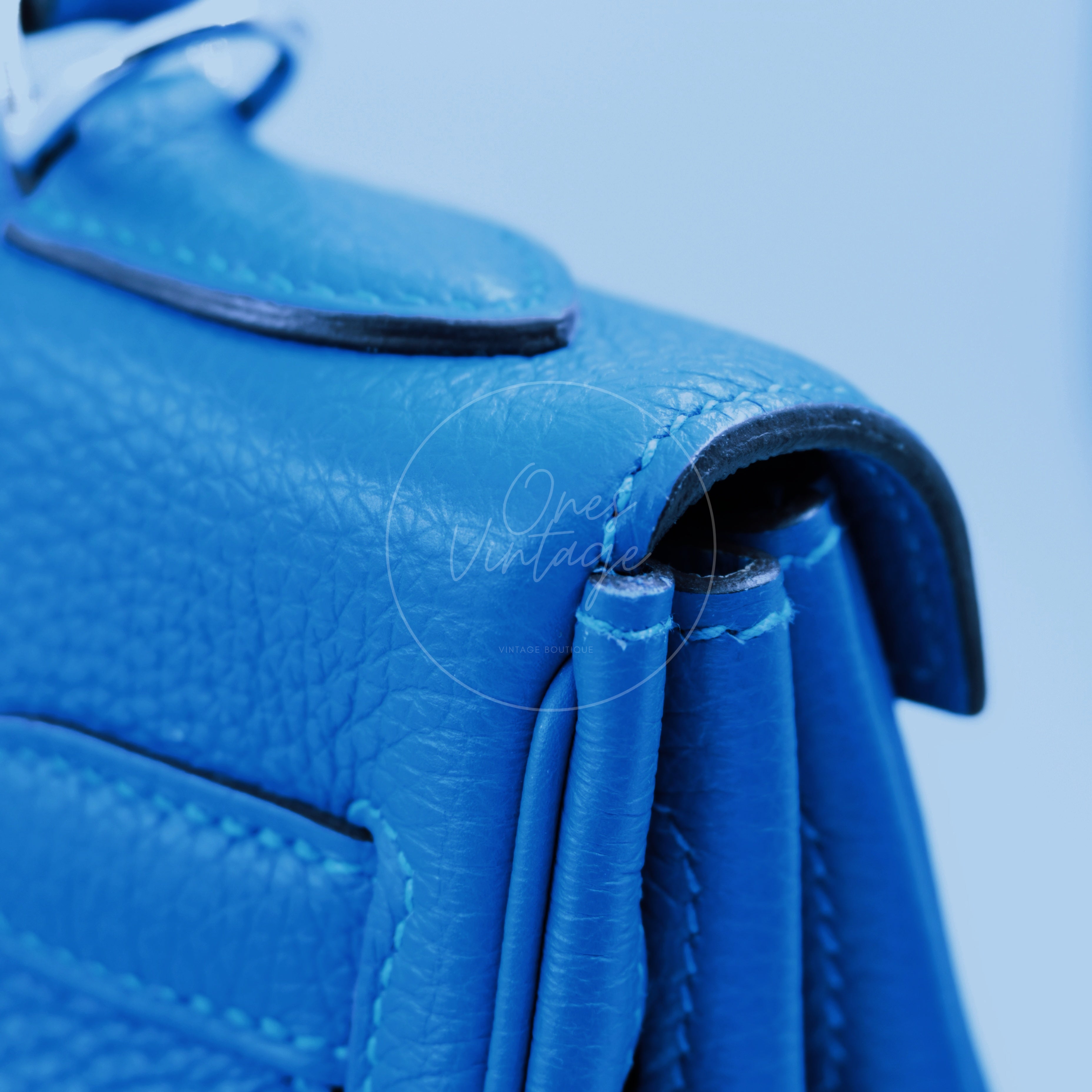 [Pre-owned] Hermes Kelly 32 Togo Bleu Zellige Stamp Square O Handbag