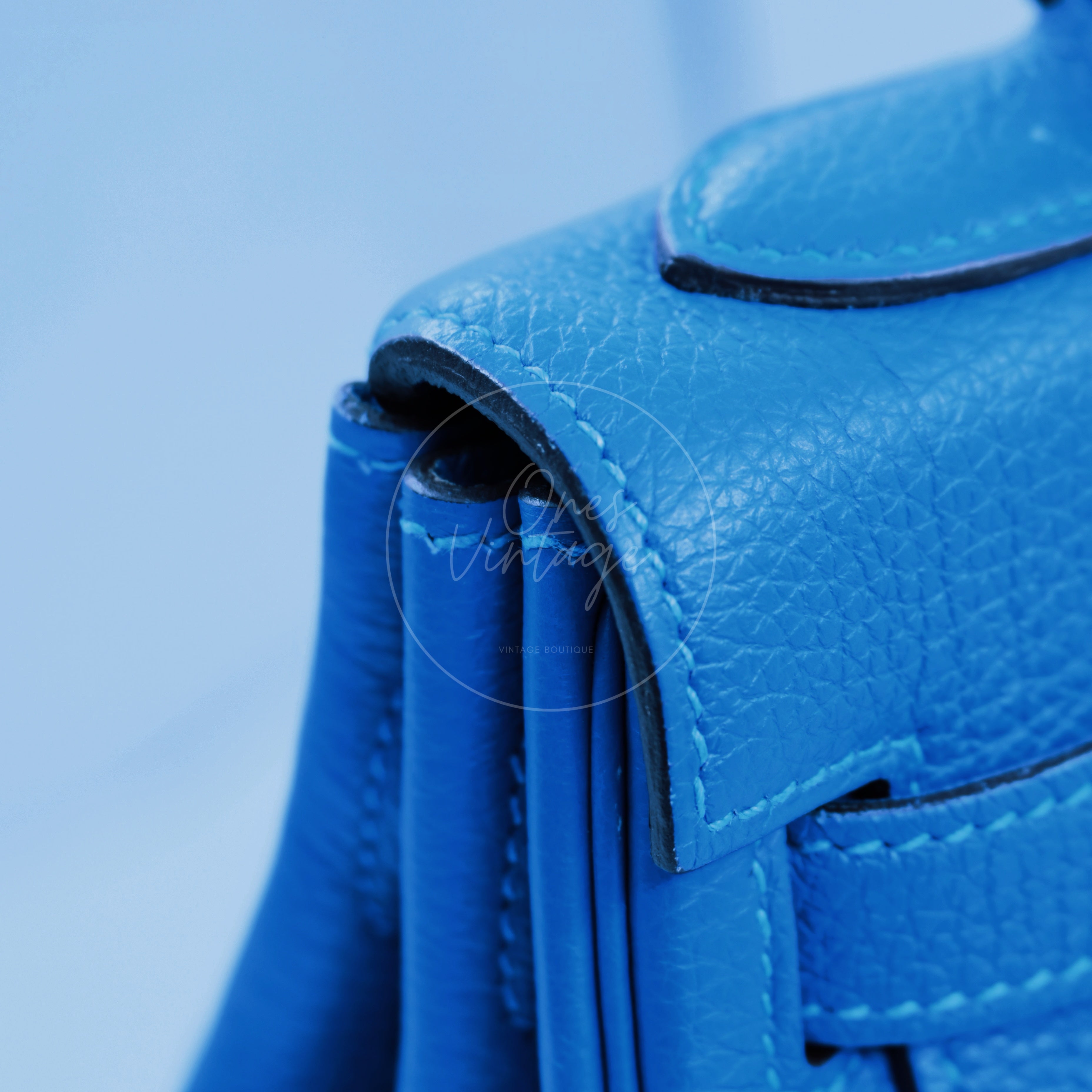 [Pre-owned] Hermes Kelly 32 Togo Bleu Zellige Stamp Square O Handbag