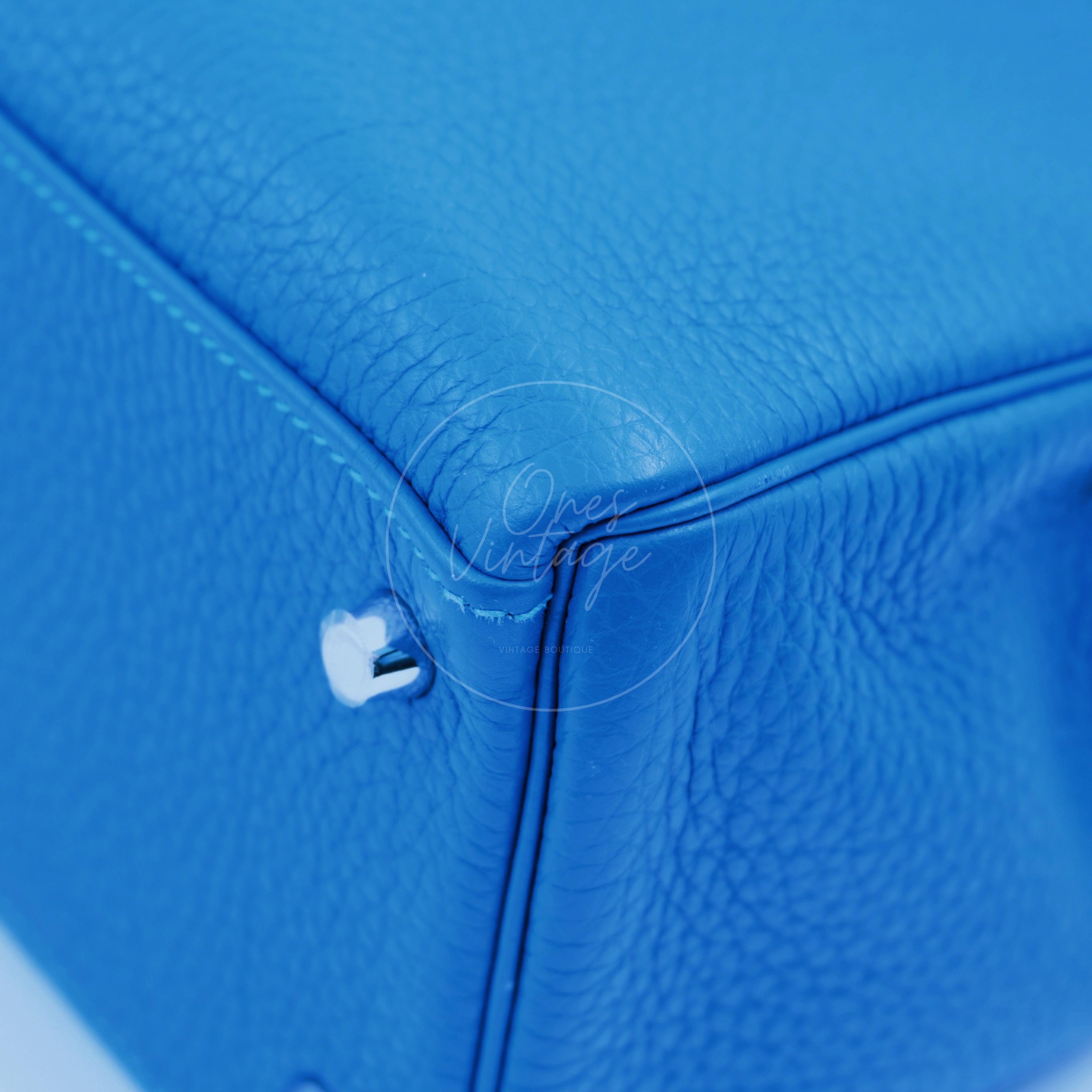 [Pre-owned] Hermes Kelly 32 Togo Bleu Zellige Stamp Square O Handbag