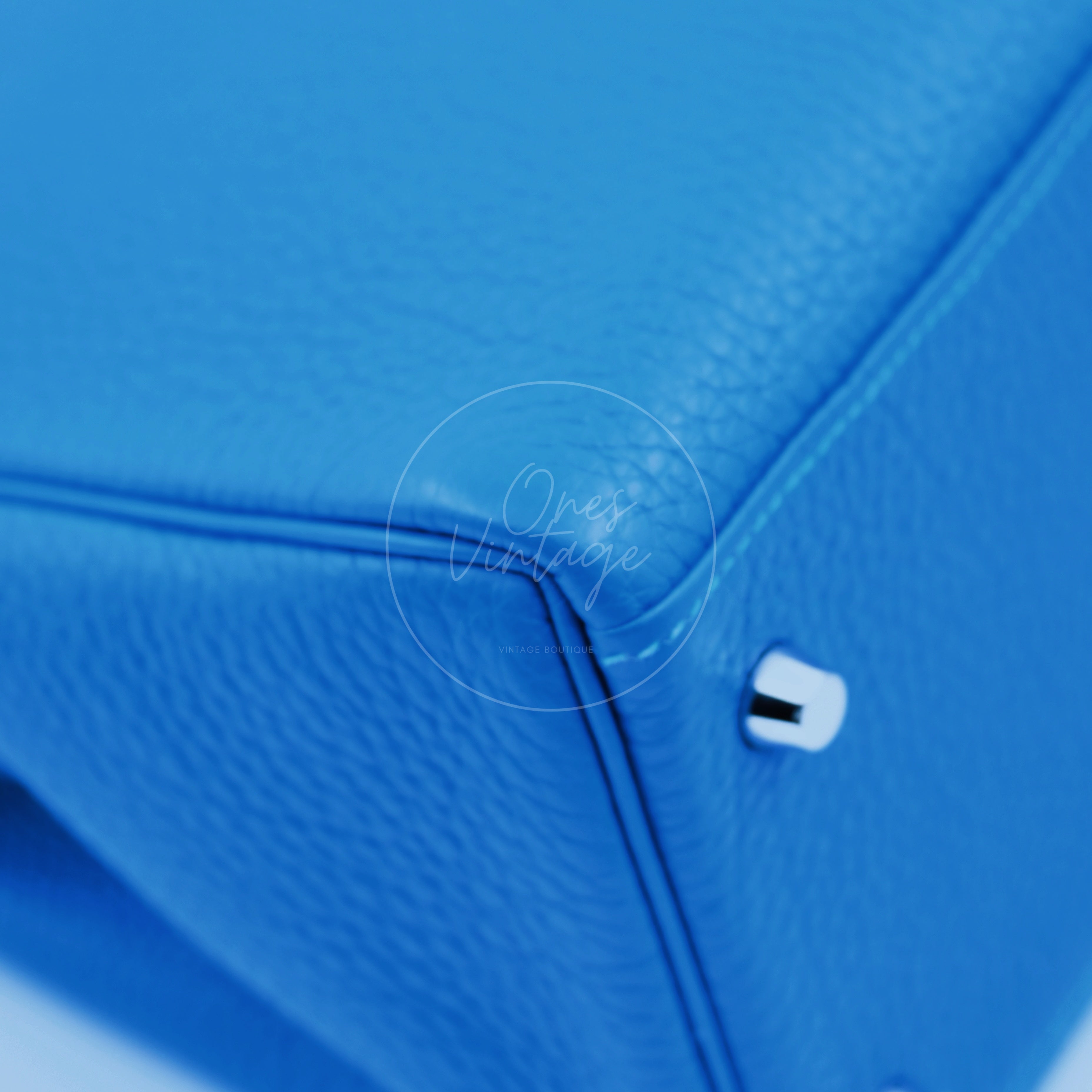 [Pre-owned] Hermes Kelly 32 Togo Bleu Zellige Stamp Square O Handbag