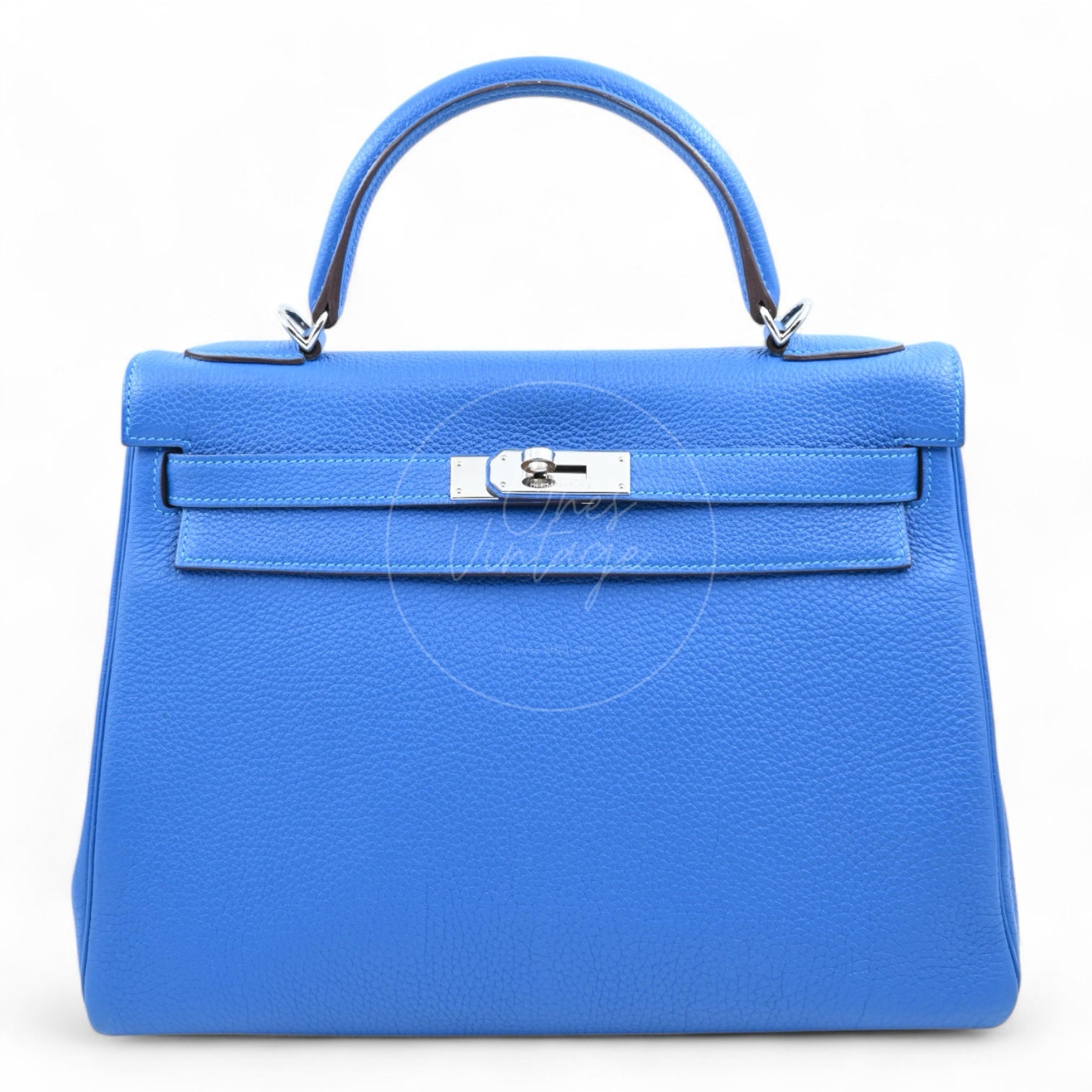 [Pre-owned] Hermes Kelly 32 Togo Bleu Zellige Stamp Square O Handbag