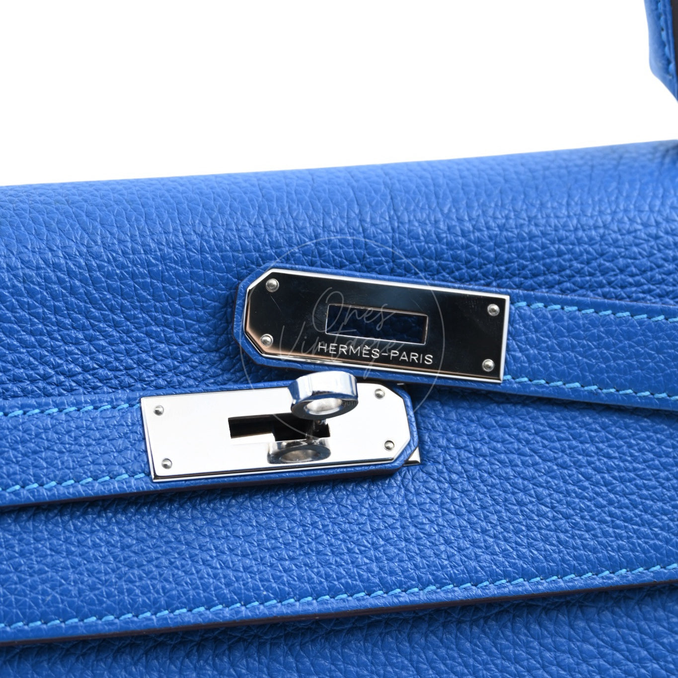 [Pre-owned] Hermes Kelly 32 Togo Bleu Zellige Stamp Square O Handbag