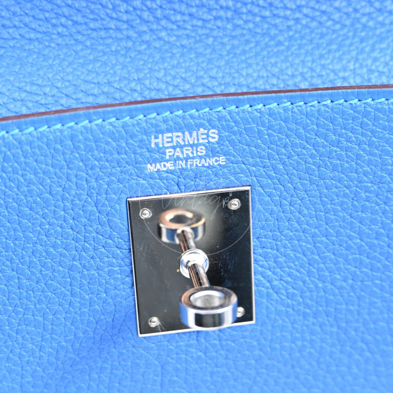 [Pre-owned] Hermes Kelly 32 Togo Bleu Zellige Stamp Square O Handbag