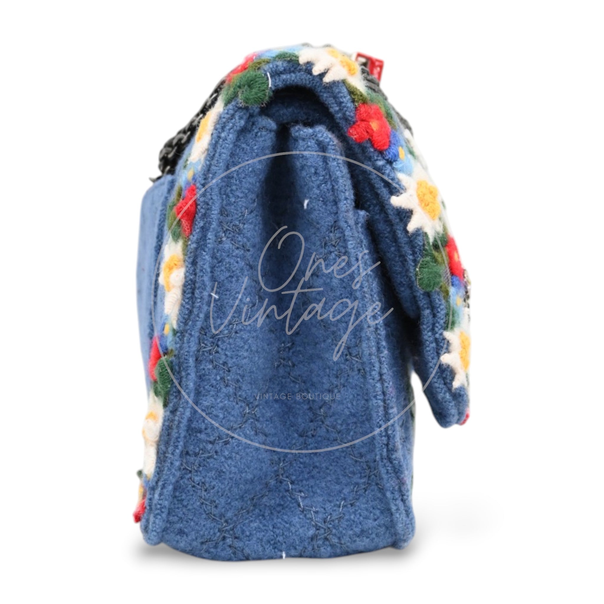 [Pre-owned] Chanel Blue Fabric Paris-Salzburg Crest Austrian Embroidered Flap Bag
